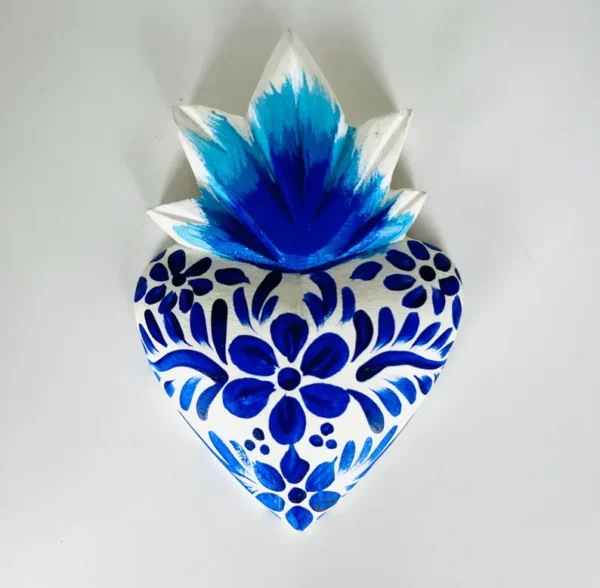 Blue and White Heart Hand Painted Wood Wall Art