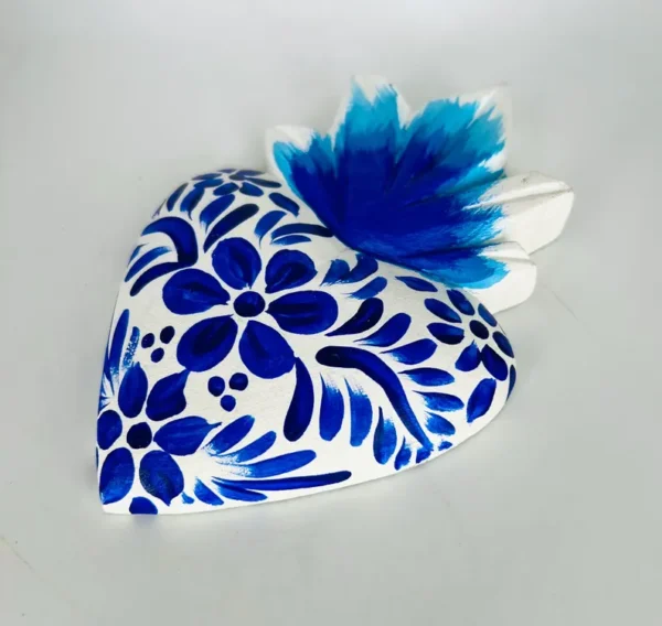 Blue and White Heart Hand Painted Wood Wall Art - Image 2