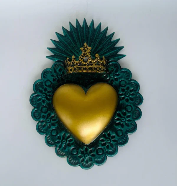 Golden Tin Heart Crown Handmade Wall Art