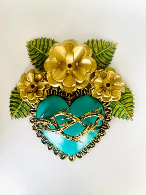 Turquoise Tin Heart Thorns Heart Wall Art