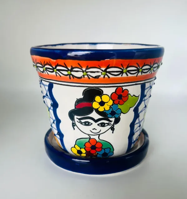 Talavera Frida Flower Pot Planter Ceramic Mexican Pottery