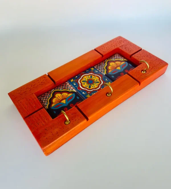 Talavera Key Holder Ceramic Tiles Wood - Home Decor Wall Art - Image 2
