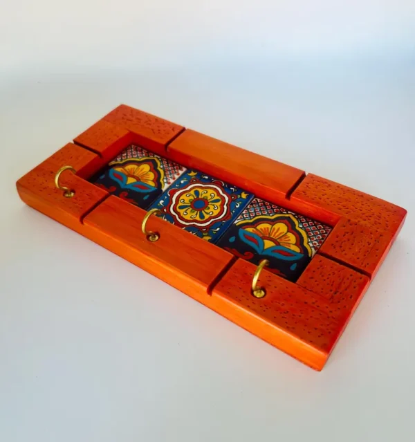Talavera Key Holder Ceramic Tiles Wood - Home Decor Wall Art - Image 3