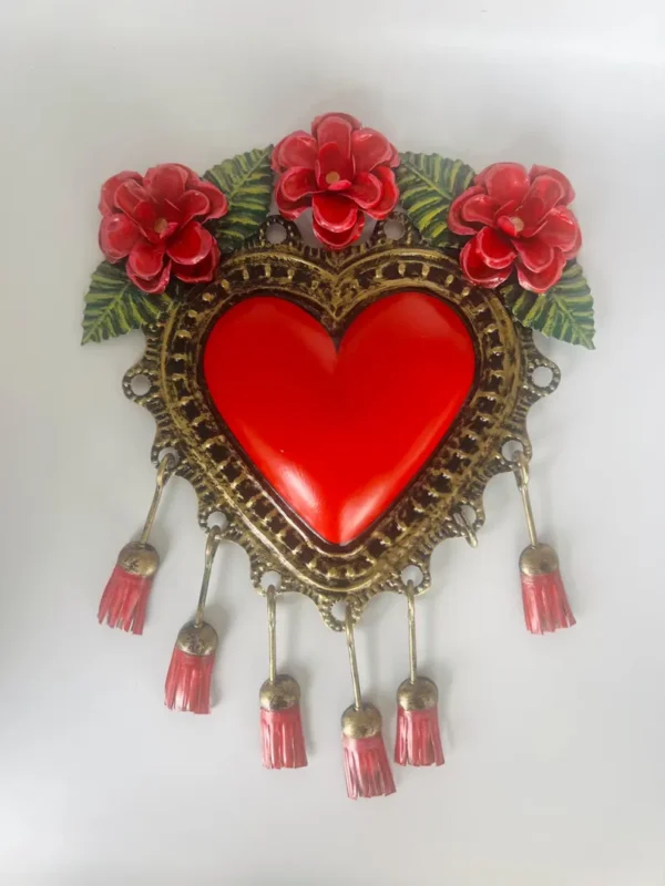 Red Tin Heart Wall Art Handmade Motas