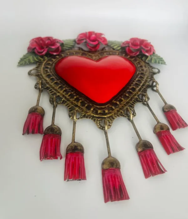 Red Tin Heart Wall Art Handmade Motas - Image 2