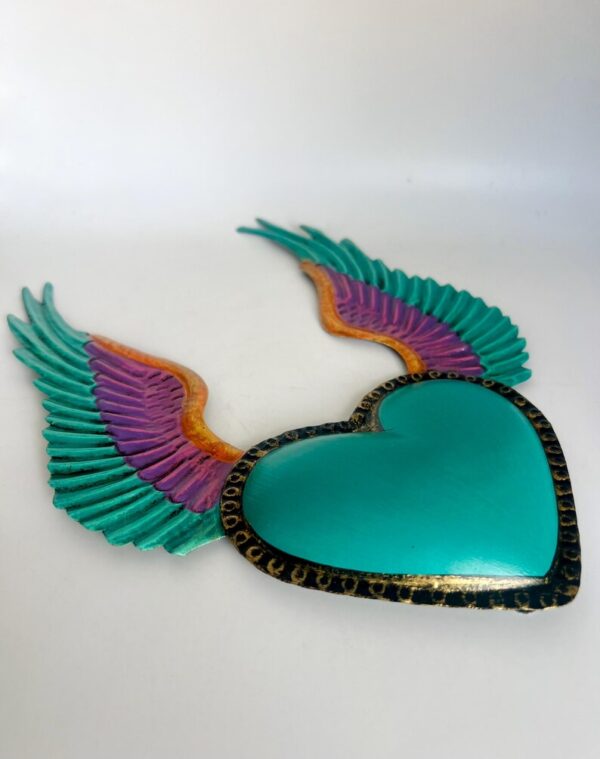 Turquoise Tin Heart Wings Handmade Wall Decor - Image 4