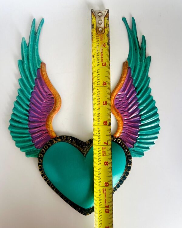 Turquoise Tin Heart Wings Handmade Wall Decor - Image 5