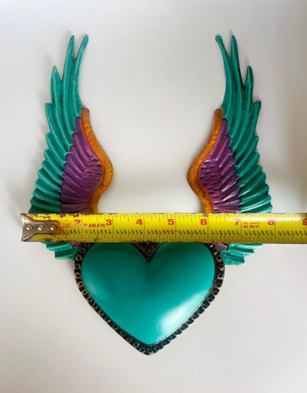 Turquoise Tin Heart Wings Handmade Wall Decor - Image 6