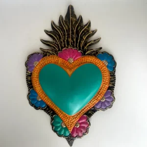 Mexican Tin Heart Turquoise Handmade Wall Art