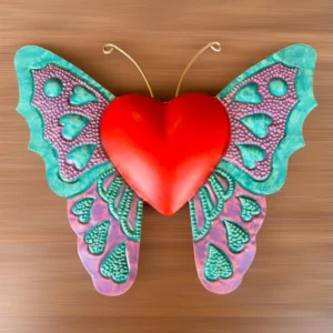 Mexican Tin Heart Butterfly Wall Decor