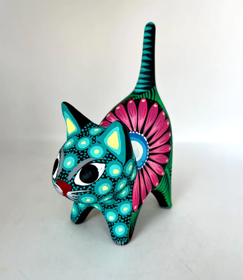 Hand Painted Cat Mexican Art Figurine
