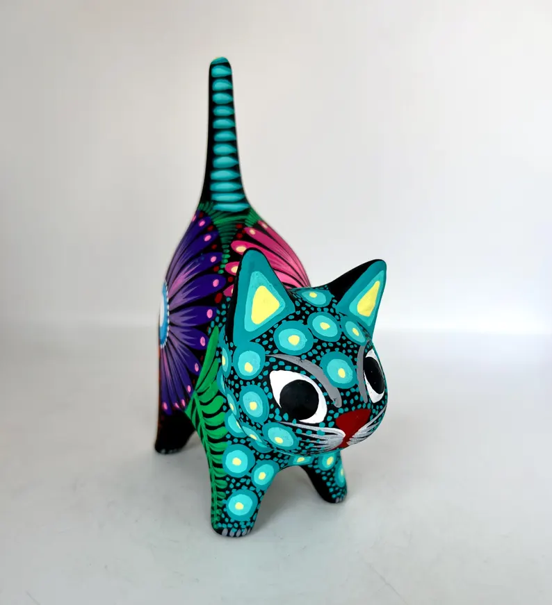 Hand Painted Cat Mexican Art Figurine - Image 2