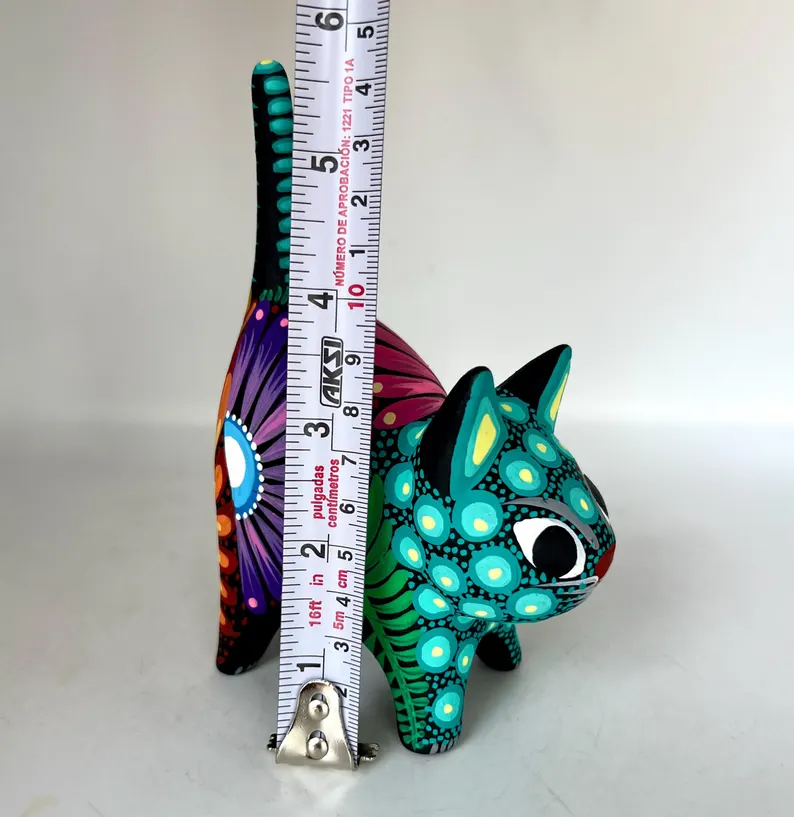 Hand Painted Cat Mexican Art Figurine - Image 4