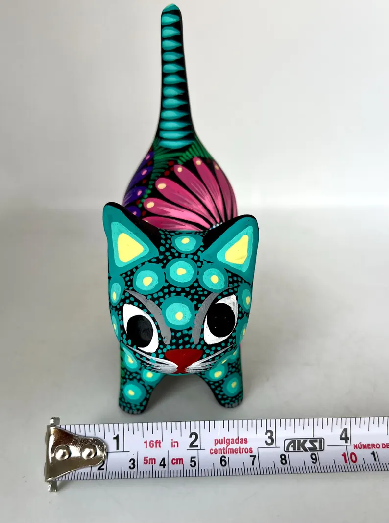 Hand Painted Cat Mexican Art Figurine - Image 5