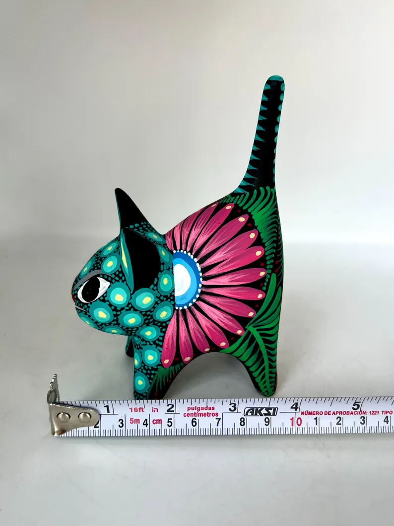 Hand Painted Cat Mexican Art Figurine - Image 6