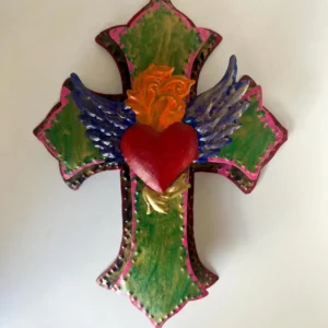 Tin Cross Hand Painted Mexican Wall Art