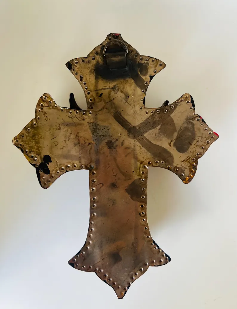 Tin Cross Hand Painted Mexican Wall Art - Image 3