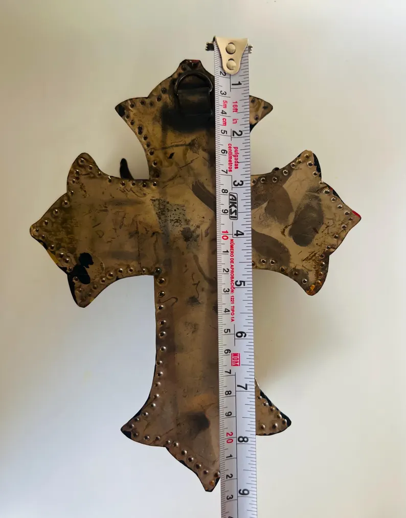 Tin Cross Hand Painted Mexican Wall Art - Image 4