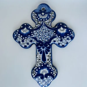 Talavera Blue and White Cross Hand Painted Wall Art Mexico