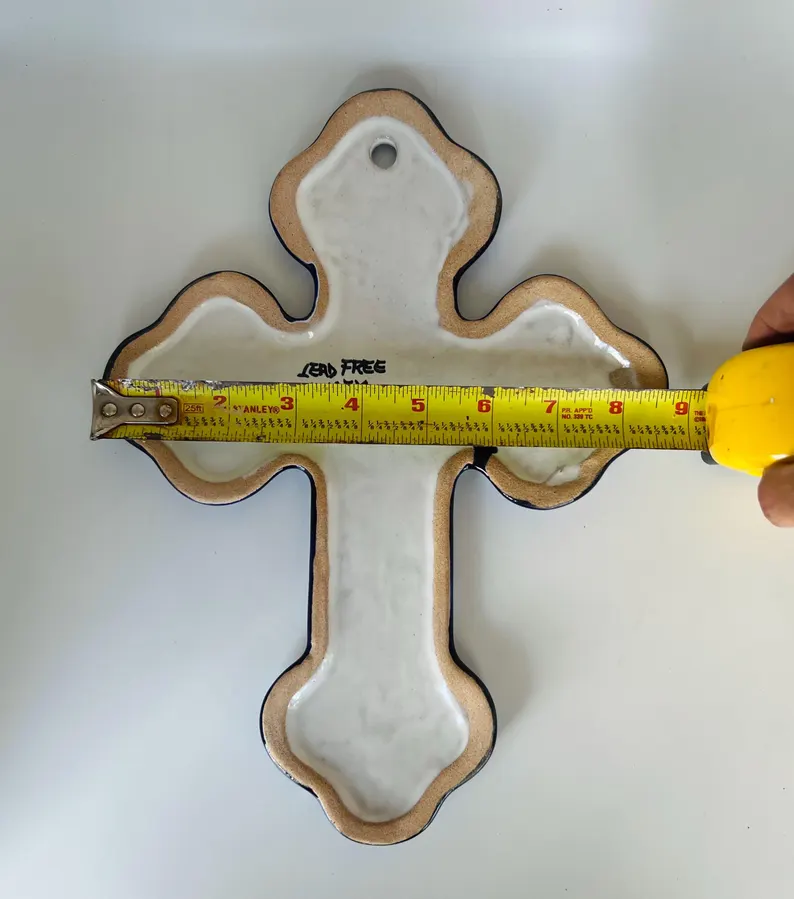 Talavera Blue and White Cross Hand Painted Wall Art Mexico - Image 4