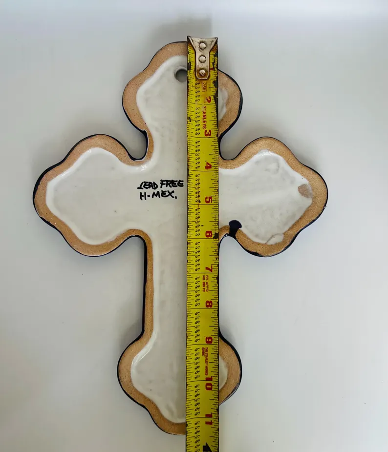 Talavera Blue and White Cross Hand Painted Wall Art Mexico - Image 5