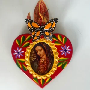 Mexican Red Tin Heart Virgin Guadalupe