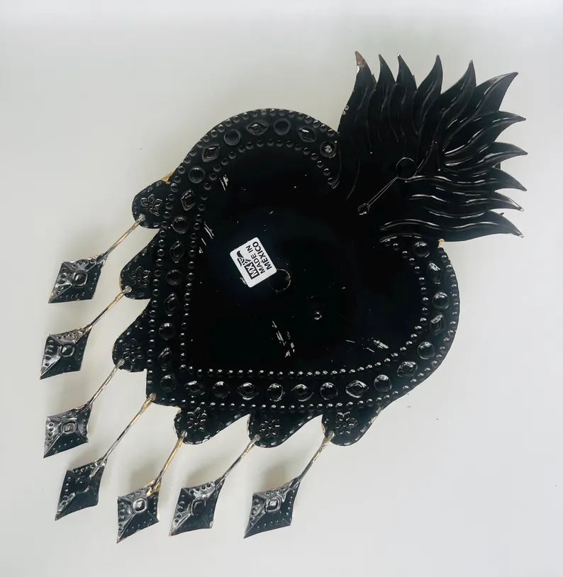 Mexican Tin Heart Turquoise Handmade Wall Art - Image 3