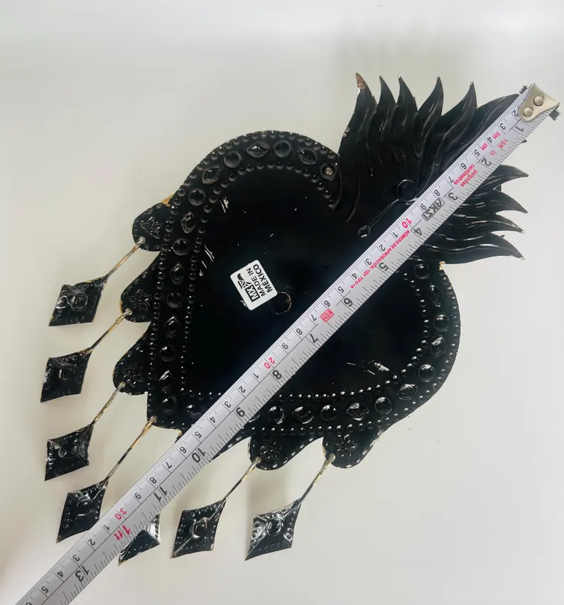 Mexican Tin Heart Turquoise Handmade Wall Art - Image 4