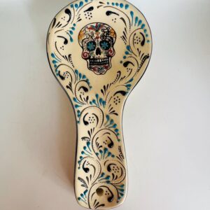 Mexican Spoon Rest – Hand Painted Ceramic with Skull Design, Día de los Muertos Kitchen Décor Day of the Dead