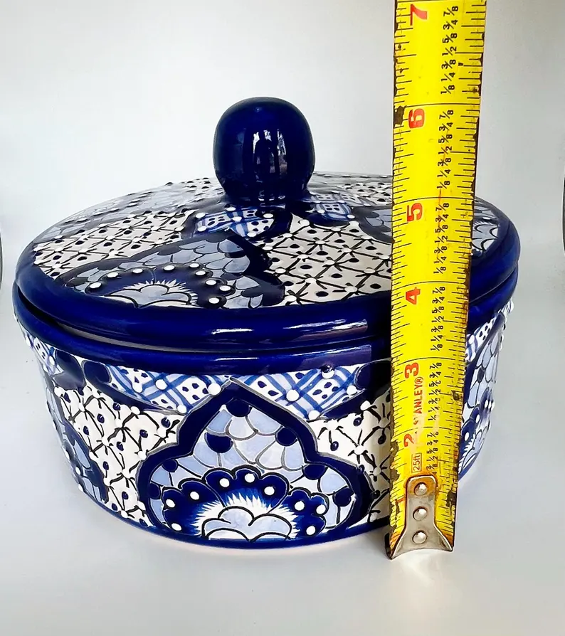 Talavera Ceramic Tortilla Warmer Blue and White Mexico - Image 6
