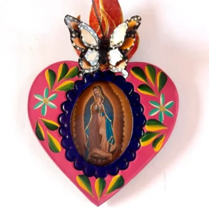 Mexican Red Tin Heart Virgin Guadalupe