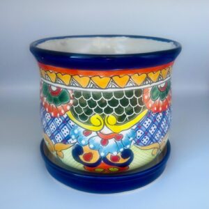 Colorful Talavera Flower Pot with Tray – Hand-Painted Mexican Ceramic Planter