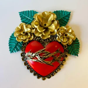 Mexican Red Tin Heart with Thorns Wall Art