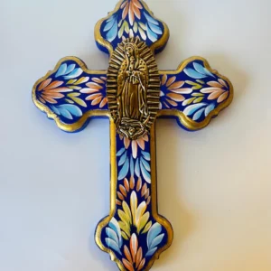 Handcrafted Wooden Mexican Cross with Virgin Guadalupe