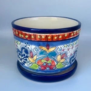 Hand-Painted Talavera Flower Pot with Drainage Tray – Colorful Mexican Ceramic Planter