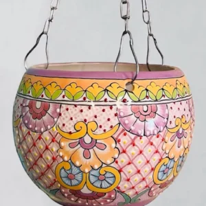 Talavera Hanging Planter, Hand Painted Ceramic Pot